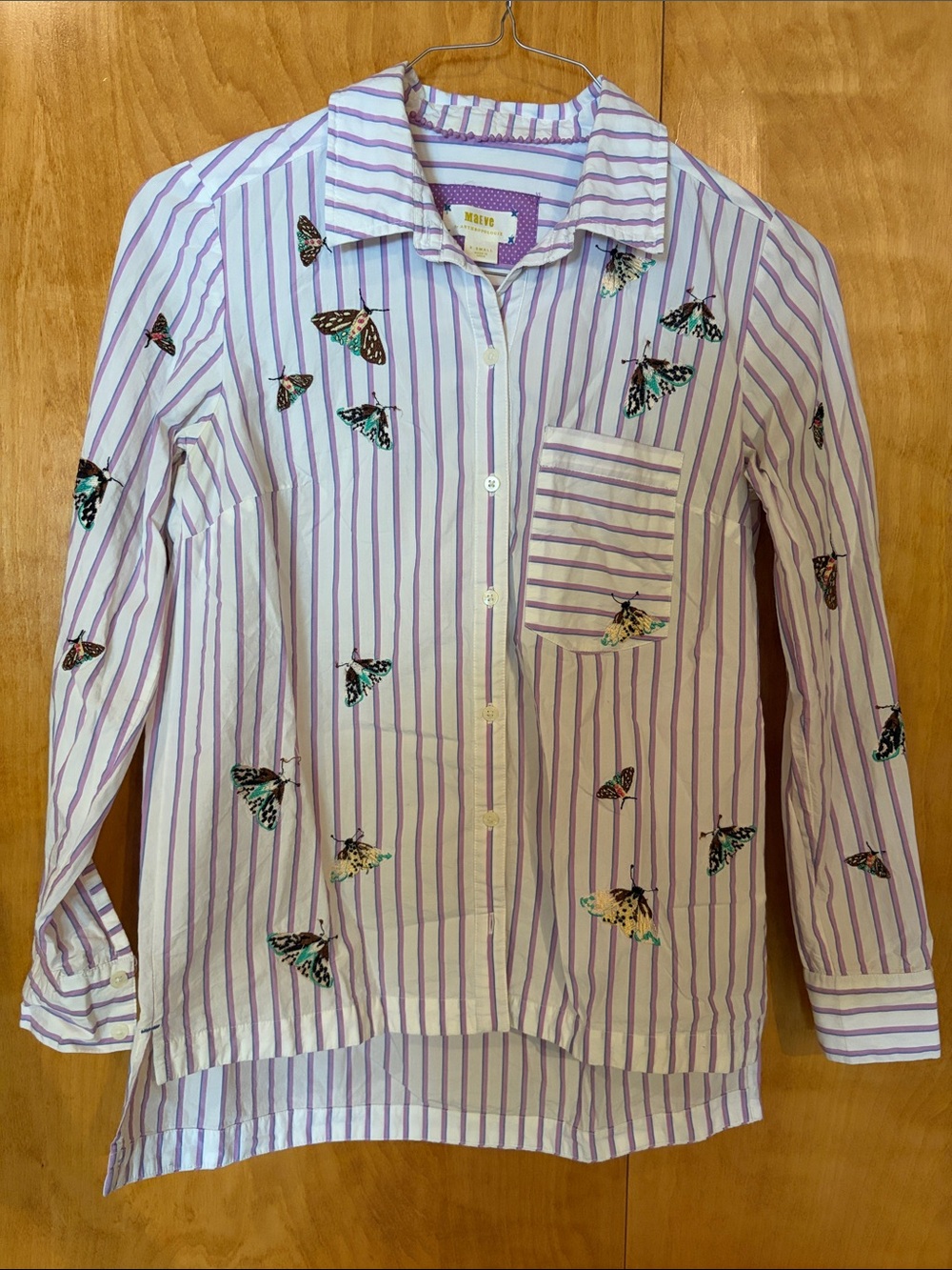 Maeve Lavender and White Striped Butterfly Button-Down Shirt